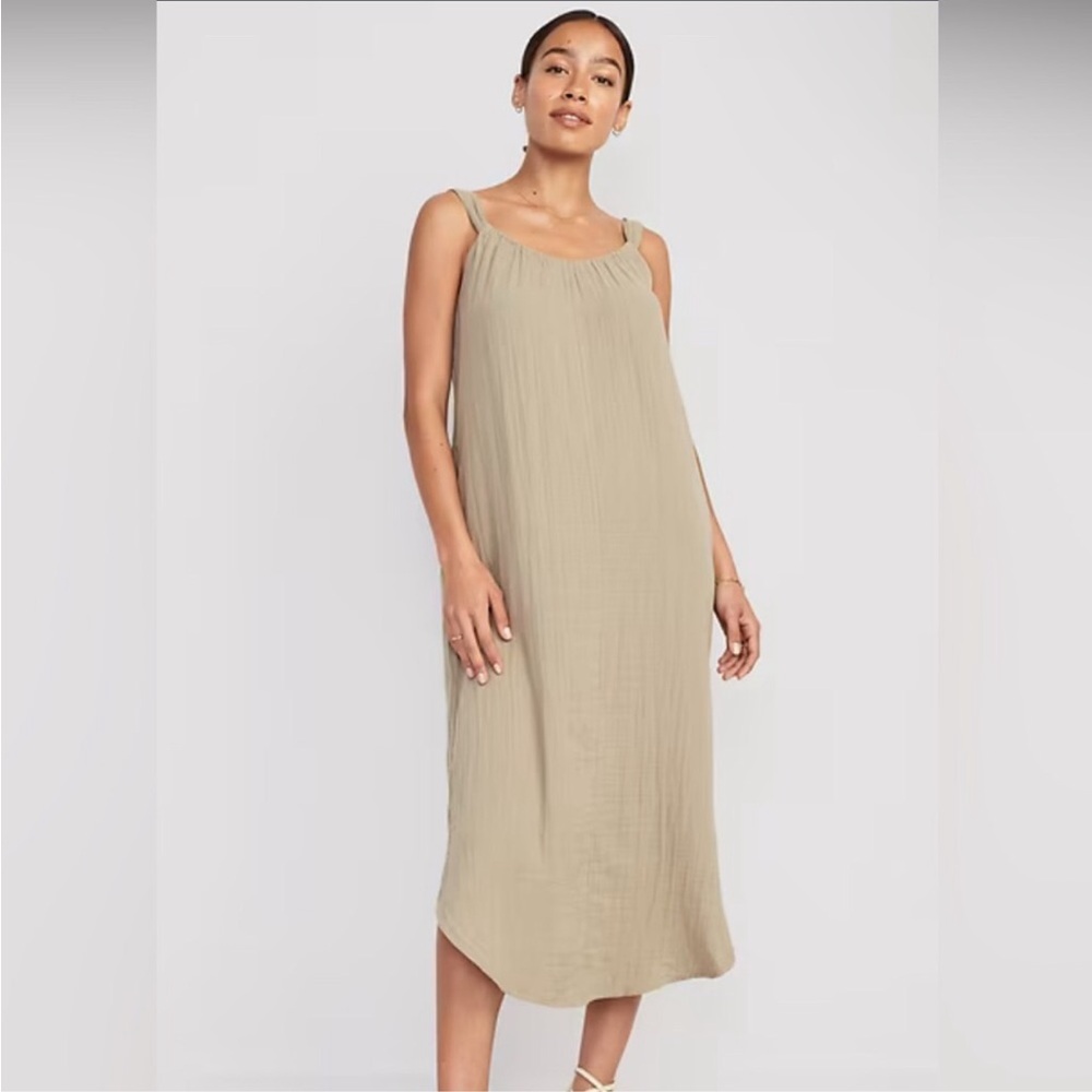 Gauze Olive Slip Dress with Thin Straps